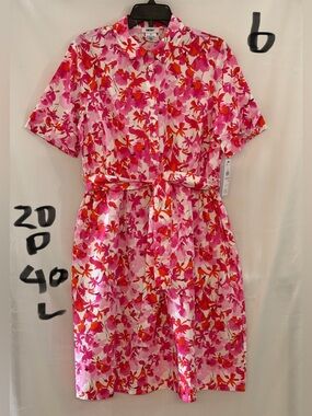 DKNY Pink and Red Floral Button-Front Shirt Dress